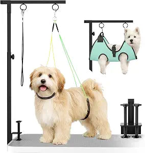 Dog Grooming Table Arm, 31.5"-43.3" Adjustable Pet Stand with Hammock & Clips  3-in-1 Grooming Kit for Nail Trimming, Haircut & Drying, Home Supplies for Small Dogs