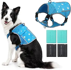 Dog Cooling Vest Harness 4 PCM Ice Packs Up to 3+ Hours | Cooling vest for dogs with PCM ice packs, for medium to large dogs, Easy to wear for walking hiking camping and training