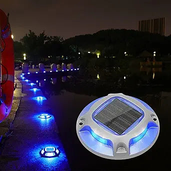 VOLISUN Solar Dock Marine Lights 12 Pack,2 Colors in 1,Outdoor IP67 LED Solar Powered Waterproof Driveway Marker Deck Lights for Warning Step Sidewalk Pathway (White/Blue),Saltwater Resistant