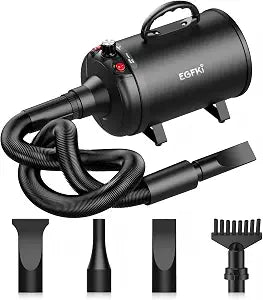 EGFKI Dog-Hair-Dryer, 5.2HP/ 3800W High Velocity Pet Blow Dryer with Heater for Grooming, Speed Temperature Adjustable Dog Blower Grooming Dryer with 4 Nozzles
