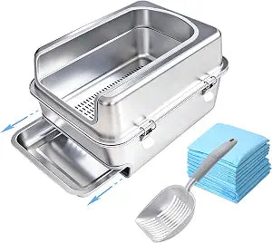 Pull-Out Sifting Cat Litter Box with Lid for Pine Pellets (17.5" L x 13.6" W x 10" H)