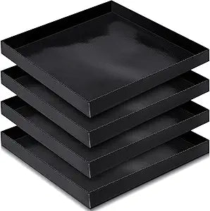 Teenyyou 4 Pcs 11 x 11 x 1 Inch Non-stick Ptfe Oven Trays Reusable Solid Baking Basket Easy Clean Heat Resistant Black Quick Oven Accessories for Heating Chips Chicken Snacks in Restaurant Kitchens