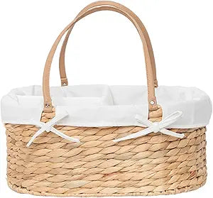 Handwoven Wicker Diaper Caddy Organizer, Multi - functional Baby Diaper Bag for Nursery & Home Storage, Detachable Lining, PU Handles, Baby Registry Must Haves (Water hyacinth)
