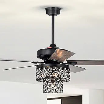 WAREHOUSE OF TIFFANY'S AL03P01MB Hasna 52 in. 4-Light Indoor Matte Black Finish Ceiling Fan with Light Kit and Remote