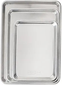 Nordic Ware Naturals 3 Piece Set - USA Made Aluminum Commercial Quality Sheet Pan for Baking or Roasting, Encapsulated Galvanized Steel Rim Prevents Warping; Half Sheet, Jelly Roll and Quarter Sheet