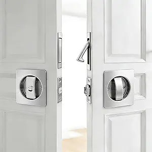 Dontay Pocket Door Lock with Edge Pull Handle,Color Coded Indicators,2 3/8" Backset,Stainless Steel Recessed 2 Side,for 1 3/8" to 2 3/16" Bathroom&Sliding Door (Brushed Nickel, Square - 1 Set)