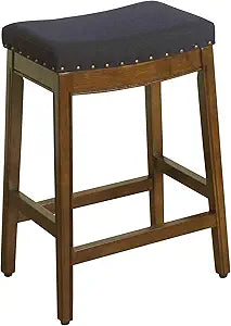 Homepop Home Decor | Backless Nailhead Trim Counter Height Bar Stools | 24 Inch Bar Stools | Decorative Home Furniture (Blue Tweed)