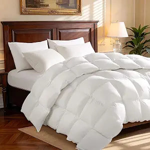 Goose Down Comforter Queen Size, 600 TC Cotton Cover, 850+ Fill Power, All Season Duvet Insert, 3D Baffle Box Construction, Ultra Soft Hotel Luxury Fluffy Comforter (White, 90x90 Inches)