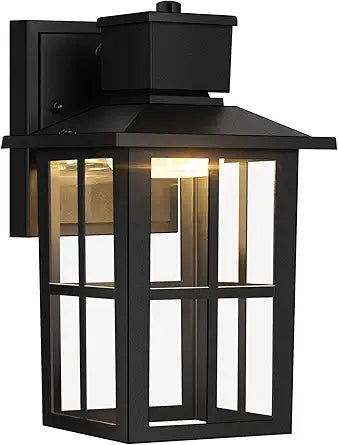 Brightever LED Outdoor Wall Lights, 10W 3000K/4000K/6500K Selectable, 800LM High Brightness Black Exterior Light Fixture with Clear Glass Shade, Waterproof Outdoor Wall Lanterns for Patio, 1 Pack