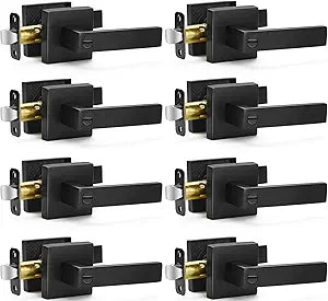 Sopoby 8 Pack Matte Black Door Handles Privacy Door Levers, Keyless Interior Door Knobs Square Door Levers Heavy Duty Door Locks for Bedroom Bathroom, Reversible Flat Levers