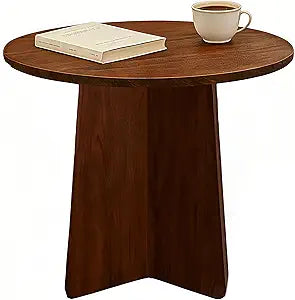 Wooden Coffee Side Table, Round End Tables Living Room, Small Round Side Table for Couch, Small Spaces, Bedroom, Bedside, Corner, Office, Nursery Circle Accent Tables, Rustic Walnut, 15.7 x 15.7 in