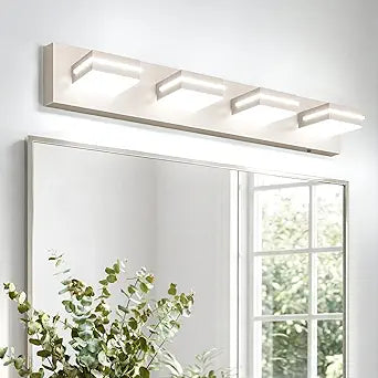 VOLISUN Modern Bathroom Vanity Light Fixtures (4-Light, 30-Inch), Brushed Nickel LED Bathroom Light Fixtures Over Mirror, 360Rotatable Head, LED Vanity Lights for Bathroom (Cool White 6000K)
