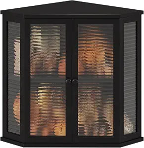 Corner Bread Box for Kitchen Counter, Black Bamboo Bread Box with Real Glass Door, Double Layer wSpace Saving Bread Storage for Homemade Bread
