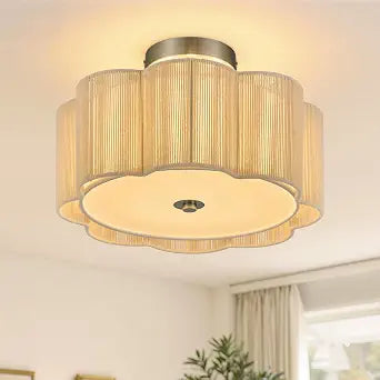 VONLUCE Boho Rattan Ceiling Light 13.4", 3-Light Fixture with 2-Tier Shade