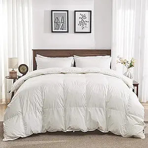 Goose Feather Down Fiber Comforter California King - 100% Organic Cotton Shell All Season Duvet Insert, Medium Warmth Hotel Luxury Bedding Comforter(104x96 Inch, White)