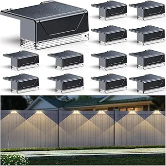 Solar Fence Lights Outdoor - 3000/4000/6000K 3 Mode, IP65 Waterproof Fence Lights Solar Powered, Dusk to Dawn Solar Light for Outside, Backyard/Step/Patio/Deck/Stair Railings and Wall (12 pack)