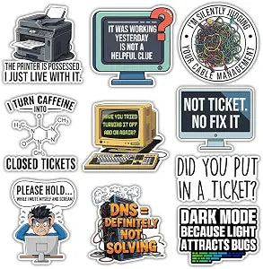 (10pcs) Funny Tech Support Stickers Bulk Just Put in A Ticket Help Desk Stickers IT Support Gifts for Technician, Help Desk Administrator Computer IT Decorations Laptop Water Bottles Luggage