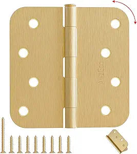 4" X 4" Satin Brass Door Hinges  36 Pack Gold Door Hinges with 5/8" Radius, Rounded Interior Heavy Duty 4 Inch Exterior & Front Door Hinge for Residential Use