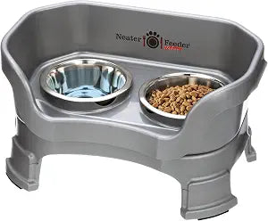 Neater Feeder Deluxe Mess-Proof Elevated Cat Bowls, 2 Height Adjustable (6 & 7.5) No-Spill Raised Cat Bowl Stand, Whisker Friendly Stainless Steel Dishes for Indoor Cats, Made in USA, Gunmetal