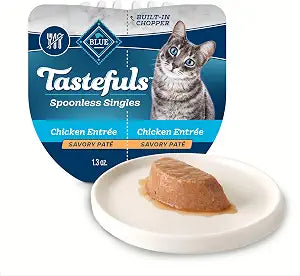 Blue Buffalo Tastefuls Spoonless Singles Natural Wet Cat Food Pat, Perfectly Portioned Cups, 2.6-oz. Twin-Pack Trays, Chicken Entre (24 Count)