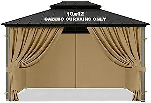 Gazebo Privacy Curtains 10' x 12' Replacement Panels  Waterproof & Windproof 4 Zippered Sidewalls for Patio Canopy, Outdoor Garden or Backyard Gazebo(Khaki)