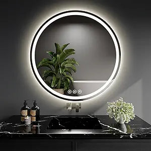 LED Bathroom Mirror 28 Inch Round Bathroom Mirror with Lights, Circle LED Mirror, Wall Mounted Lighted Bathroom with 3 Colors Brightness, Anti-Fog, Dimmable, Shatter-Proof