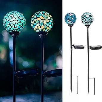 VCUTEKA Solar Lights Outdoor Decorative, Mosaic Solar Garden Light Waterpoof LED Pathway Stake Light for Landscape Lawn Patio Yard Decoration, 2 Pack