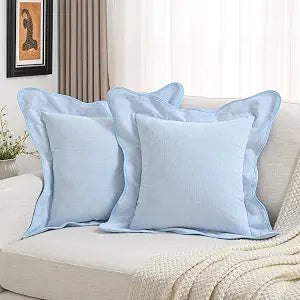 FUTEI Pack of 2 Solid Scalloped Bordered Throw Pillow Covers 22x22 Inch Soft Chenille Decorative Cushion Cases Farmhouse Accent for Couch Bed Living Room, Light Blue