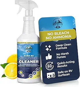Shower Cleaner 32oz Spray - RV Bathroom Cleaner for Fiberglass & Plastic | Removes Hard Water Stains, Soap Scum & Mildew | Bleach-Free, Low Odor, Citrus Scent, Made in USA