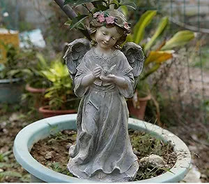 Angel & Dove Garden Statue - 12.6 Inches Tall, Religious Outdoor Decoration, Inspirational Resin Yard Sculpture for Garden, Memorial & Patio