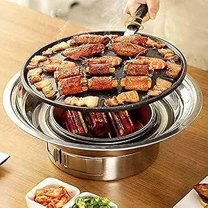 Baffect BBQ Charcoal Grill, 13.7 inch Non-stick Stainless Steel Korean Barbecue Grill, Portable Charcoal Stove for Outdoors Camping Picnic and Indoor Party Cooking