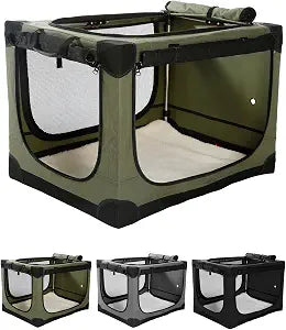 Veraste 30" L x 21" W x 21" H Collapsible Travel Dog Crate, Portable Soft Dog Kennel for Medium Dogs up to 45 lbs, 4-Door Foldable Travel Crate with Durable Mesh & Storage Bag, Green
