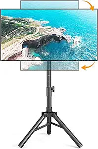 Portable TV Tripod Stand for 22-50 Inch Screens, Height Adjustable Floor TV Stand with Tilt and 360 Rotation for Landscape & Portrait Mode, Foldable Outdoor TV Mount for Bedroom, Trade Show, Corner