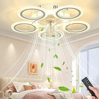 21 Inch Smart Ceiling Fan with Light, DC Motor Remote Control, 6-Speed Quiet Reversible Dimmable LED Light, 3 Color Temperatures for Bedroom Living Room(White)