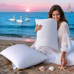 LIANLAM Queen Size Goose Feather Down Pillow Set of 2, 3-Chamber Design, 100% Cotton Shell, RDS & Oeko Certified for Side & Back Sleepers(2 Pack,20"x30")