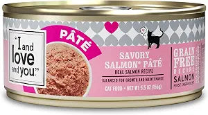 I AND LOVE AND YOU Wet Cat Food - Savory Salmon Pt - Salmon Recipe, Grain Free, Filler Free, 5.5oz Pack of 12 Cans