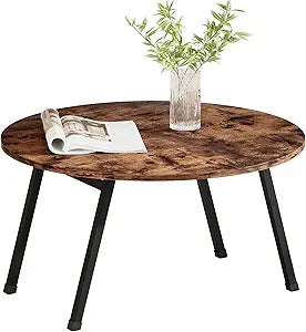 Folding Coffee Table Rustic Small Coffee Tables,Foldable Round Table for Small Spaces,Mid Century Wood Coffee Table for Living Room, Home, Office,Easy Assembly,Brown