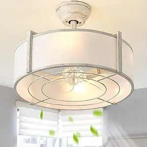 SYDACG 20" Caged Ceiling Fan with Lights, White Fandelier Chandelier Fan with Remote Control, 6 Speeds for Bedroom, Nursery, Living Room