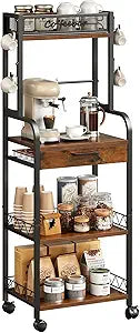 HavenlyYouth Coffee Station Organizer - 5 Tier Coffee Bar Cart with Wheels and Storage, Pod Drawers and 4 Hooks for k Cup Organizer, Tea Bar, Living Room, Kitchen,Office