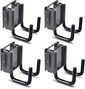 4-Pack 2"x2" Heavy-Duty E-Track Double Fitting J Hooks with Extra Rubberized Dip-Coating - Stable Organizers for Trailers, Trucks & Garden Tools