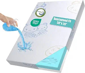 38"x26"x1.42" Dual-Sided Gel Memory Foam Pack and Play Mattress Pad | Waterproof & Washable cover. Portable travel mini crib & playard mattress topper replacement for baby & toddler playpens.