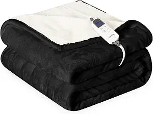 Heat Blanket 72x84 Full Size,Soft Flannel & Sherpa Reversible Electric Blanket with 10 Heat Settings,12 Timer Setting and 8 Hours Auto-Shut Off,ETL Certified Machine Washable,Black