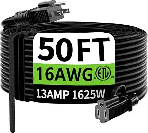 HUANCHAIN Indoor Outdoor Black Extension Cord 50 FT Waterproof 16/3 Gauge