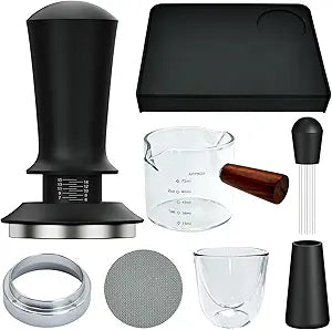 7 Pcs 51mm Espresso Accessories Kit, Spring Loaded Calibrated Tamper, WDT Tool, Coffee Measuring & Espresso Cup and Tamper Mat, Puck Screenr & Dosing Funnel, 51mm Espresso Machine Accessories