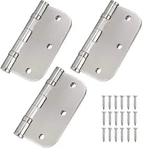 Stainless Steel Door Hinges, 3.5''X 3.5'' Ball Bearing Hinges, Commercial Grade Heavy Duty with 5/8 Inch Radius Corners, 3 Pack (Silver)