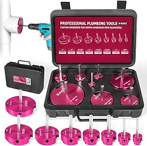 PVC Pipe Reamer, Plastic PVC Pipe Fitting Reamer Plumbing Tools Kit Fit into Standard 1/2" Drills (8-piece)