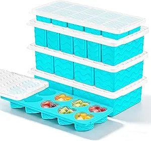 Bandiction Silicone Freezer Mold with Lids, 5-Pack of 2 Tbsp, 1/2 Cup, 1 Cup & 2 Cup, Built-in Steel Rim, Soup & Sauce Storage Containers, Meal Prep Freezer Molds, Oven & Dishwasher Safe