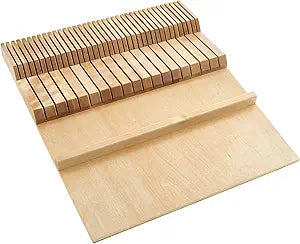 Rev-A-Shelf Dual Row Trim-to-Custom Fit Knife Block Drawer Organizer with Storage Holder for Kitchen Utensils, 55 Slot Cutlery Tray, Wood, 4WDKB-1