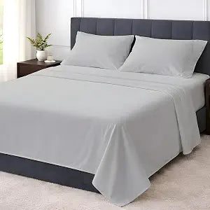 Shreem Linen King 4 Piece Sheet Set, Ultra Soft Microfiber Bed Sheets King Size, Breathable Cooling Bedding, Deep Pocket Fits 8���16 Inch Mattress, Light Grey