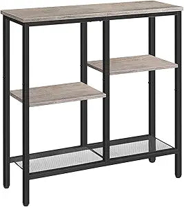 HOOBRO Narrow Console Table, Sofa Table, 4-Tier Industrial Entryway Table with Metal Mesh Shelf, Hallway Table with Adjustable Feet, for Entryway, Living Room, Hallway, Greige and Black BG79XG01